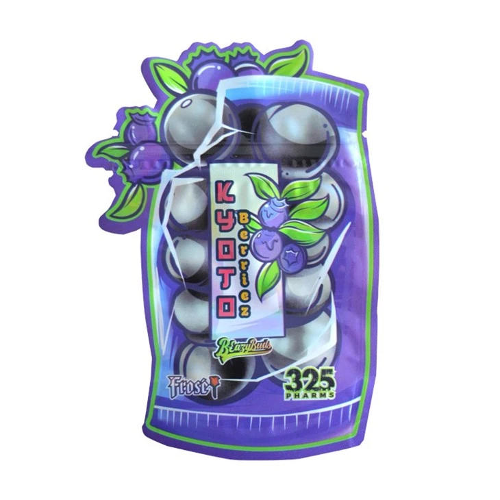Resealable Special Shape Die Cut Holographic Zip Lock Smell Proof 3.5g Mylar Bags